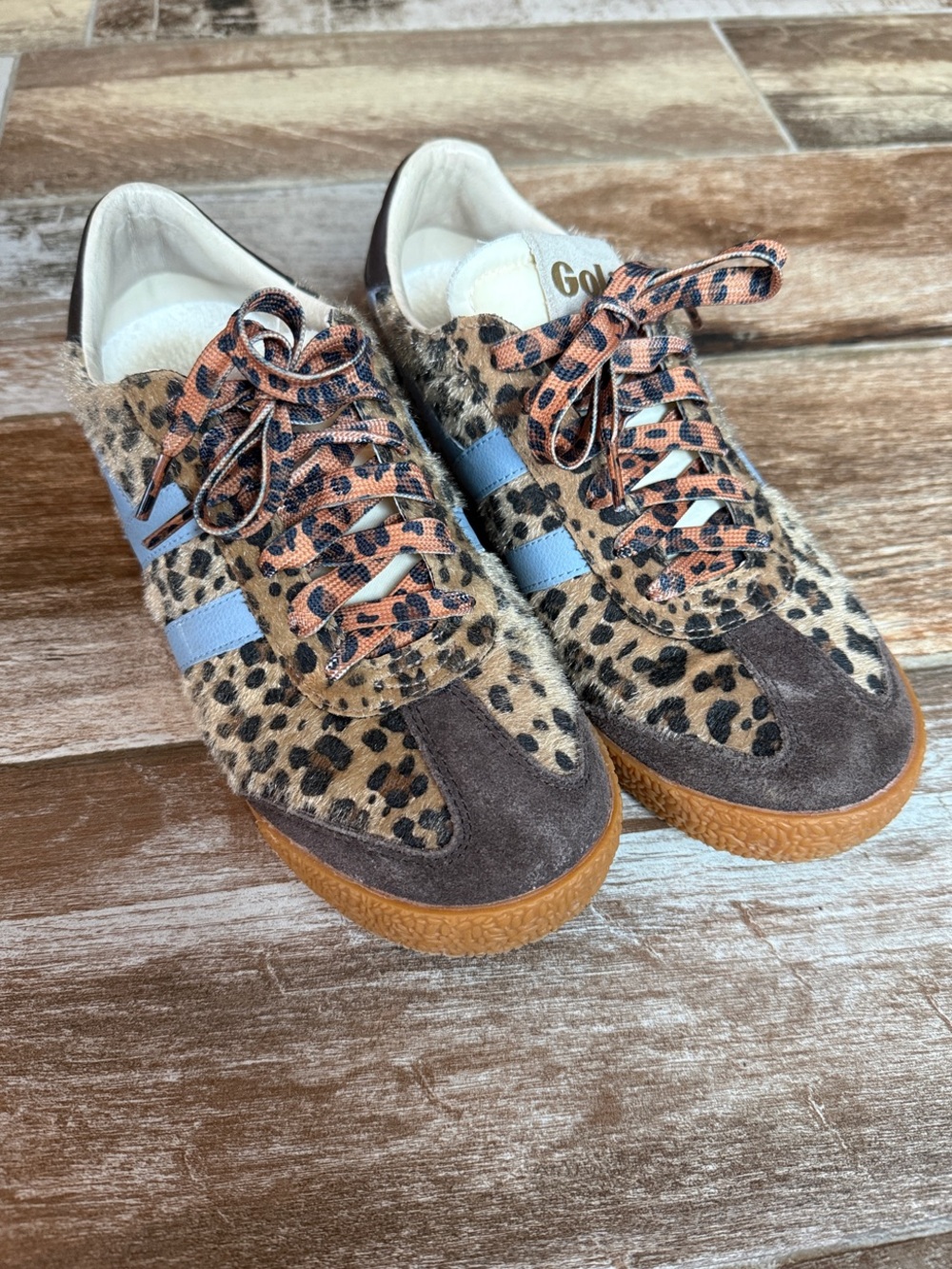 Gola Leopard Print Sneakers with Light Blue Stripes - Picture 2 of 5